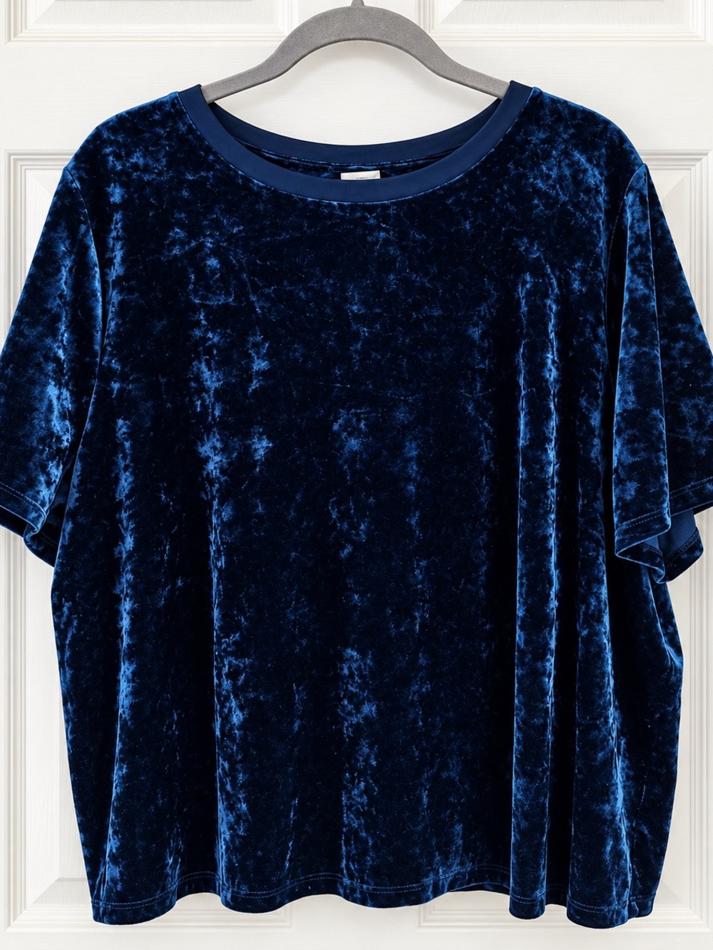 Ava & Viv Crushed Velvet Short Sleeve Top - Deep Topaz Blue
